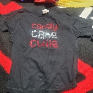 Black Rhinestone 'Candy Cane Cutie' T-Shirt 2T